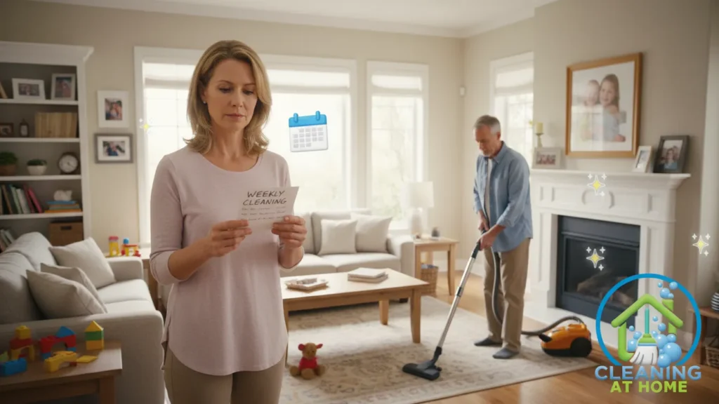 Person standing in clean kitchen after tidying;