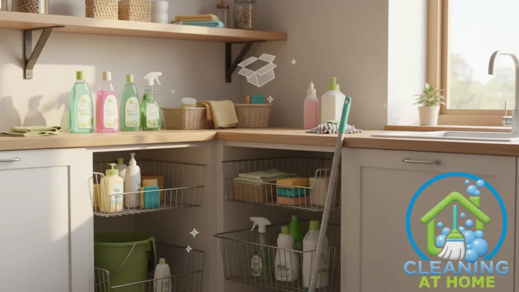 Organized cleaning products under sink